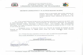 Contas do Governo do Exercício de 2013 foram aprovadas